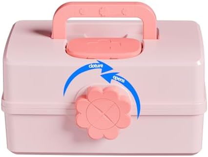 Covetree Hair Accessories Organizer with Handle sewing organizer，Lockable Three-Layer Multipurpose Art Supplies Storage Box and Storage Plastic Jewelry Box (pink)