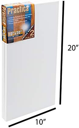 Practica Economy Stretched Cotton Canvas - Acid-Free Acrylic Primed Canvas for Acrylics, Pastels, Graphite, & More! - [2-Pack - 10x20]
