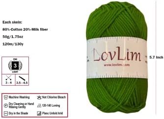 Yarn Pack, 2 skeins of 50g Each, Soft Cotton Yarn for Crochet and Knitting, Craft DK Amigurumi Yarn (Basil Green)
