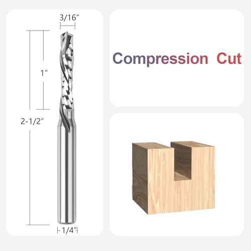 SpeTool Spiral Compression Router Bit 3/16" Cutting Diamter 1/4" Shank, Solid Carbide Router Bit Up Douwn Spiral Router Bits End Mill for CNC Wood Carving