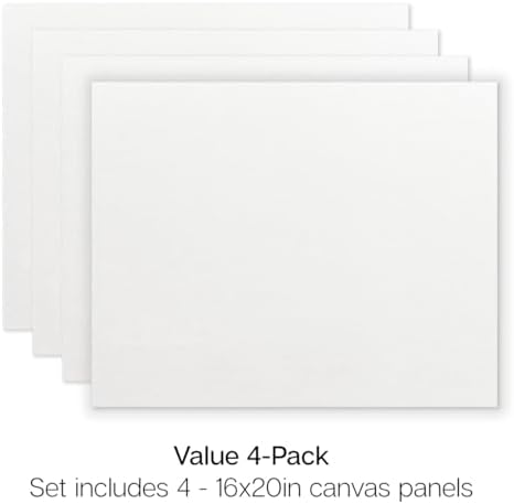 KINGART White Canvas Panel Set – Rectangle, 16x20 Inch, 4-Pack – 100% Cotton, Pre-Primed Gesso Artist Boards for Acrylic, Oil, Sketching, & Mixed Media Painting