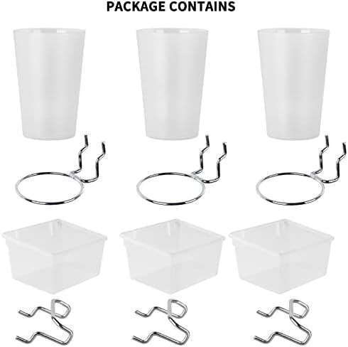 Kuhome 6 Sets Pegboard Bins and Cups with Pegboard Hooks, Pegboard Accessories Baskets, Hooks for Pegboard Cup Holder for Organizing Craft Tools Storage Garage Office Workbench Transparent