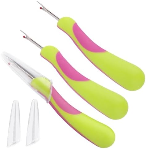 3pcs Seam Ripper, Green Thread Cutter Stitch Remover Tool with Protective Caps for Sewing Knitting Embroidery Quilting Cross Stitching Fabric Crafts Supplies