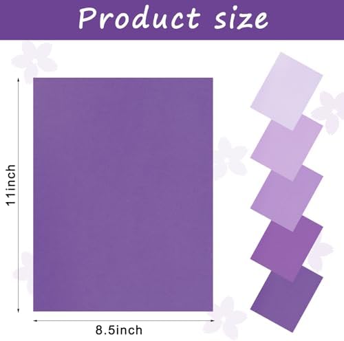 Whaline 50 Sheet 8.5 x 11 Inch Purple Card Stock Paper 5 Solid Lavender Colors Cardstock Assorted Core Scrapbook Craft Paper for Print DIY Art Making School Office Spring Supplies, 65lb