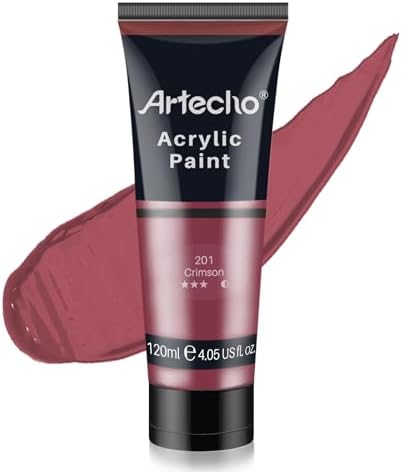 Artecho Red Acrylic Paint, Crimson Red Paint (120ml / 4.05oz) Tubes, Art Craft Paints for Canvas, Rock, Stone, Wood, Fabric, Art Supplies | Semi Glossy Finish, High Pigment Rich Color Craft Paint for Canvas, Rocks, Wood, Fabric, Ceramic, Non-Toxic