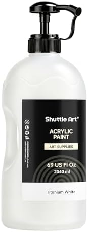 Shuttle Art Titanium White Acrylic Paint, 69oz/2040ml Large Capacity Pump Bottle with Cover, Fast Drying Non-Toxic, High Coverage Titanium White Paint for Kids, Artists, Students & DIY Crafts