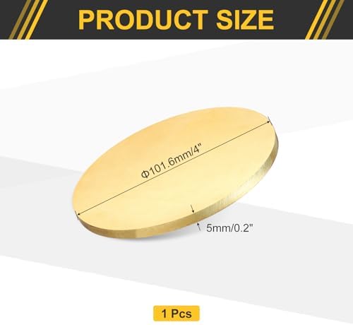 uxcell Brass Round Plate, 0.2"(5mm) Thick 4"(102mm) Dia H65 Brass Round Disc Blank Metal Sheet Copper Circle Disc for Metal Stamping DIY Crafts