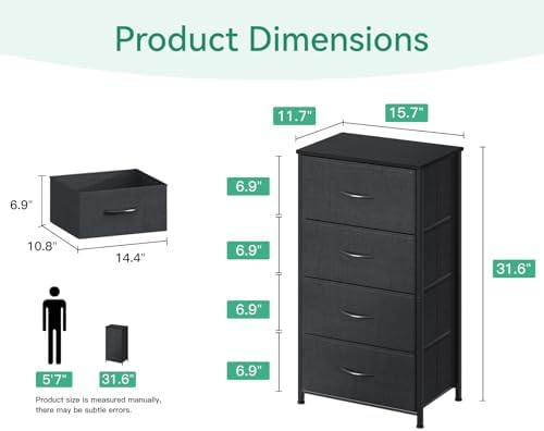 AODK Small Dresser for Bedroom with 4 Storage Drawers, Black