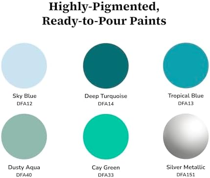 DecoArt Fluid Art Ready-to-Pour Paint Set – Silver Seas Colors, Set of 6 (4 fl oz Bottles) – Acrylic Pouring Paints for Canvas, Wood & DIY Craft Projects