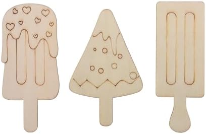 54PCS Unfinished Blank Wooden Ice Cream Cutouts Craft for Kids | suit for Children's Painting DIY Room Decoration Gift Giving Surprise (54Ice Crean)