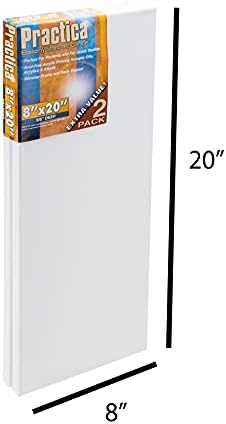 Practica Economy Stretched Cotton Canvas - Acid-Free Acrylic Primed Canvas for Acrylics, Pastels, Graphite, & More! - [2-Pack - 8x20]