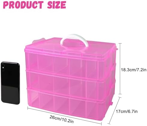 Guyuyii 3-Tier Stackable Bead Organizer - 30 Adjustable Compartments - Perfect Craft Storage Solution for Bead Organization, Jewelry Making and DIY Projects