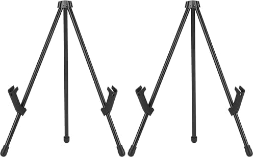 Amazon Basics Tabletop Instant Easel, Black Steel, Portable Tripod for Paintings, Signs, Posters, Adjustable Display (Pack of 2)