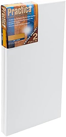Practica Economy Stretched Cotton Canvas - Acid-Free Acrylic Primed Canvas for Acrylics, Pastels, Graphite, & More! - [2-Pack - 12x24]