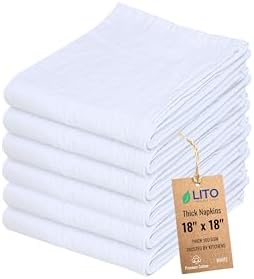Thick Cotton Napkins – Flour Sack Napkin for Kitchen, Set of 6 (18"x18"), 100% Cotton, Highly Absorbent Hand Towels, Reusable Baking Cloths for Bread Proofing, Pastry & Tea Towels – White