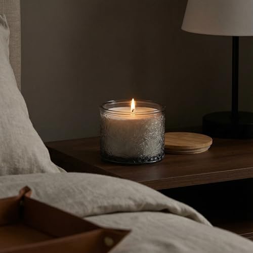 10 oz Gray Mandala Glass Candle Jars with Bamboo Lids, 9 Pack