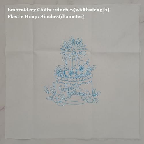 Esffaci Embroidery Starter Kit for Adult Beginner with Birthday Cake Flowers Pattern Hand Embroidery Set with Cloth Hoop Needle Threader Floss and Instruction