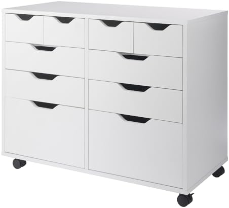 Winsome Halifax Tall Mobile Storage Cabinet, White, 2 Door 4 Drawer
