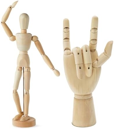 2 Pack 12" Drawing Mannequin,12" Hand Model,Wooden Manikin Body Figures Gifts for Artists,Poseable Art Mannequin Figure Dolls,Wood Statue Sculpture Decor Animation Drawing Tools
