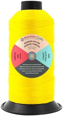 Mandala Crafts Size 207 630D T210 Yellow Bonded Nylon Thread, 800 YDs