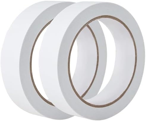 25mm Double Sided Tape White 2 Rolls (Total Length 66 Yards), 1 Inch Strong Adhesive Sticky Wrap Tape for Crafts Gift Wrapping Paper Card Making Home Office School Stationery