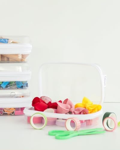 CoiiJoii Zippered Pouch Hard, Clear Zippered Hard Pouch, Stackable Storage Bins, Portable Clear Bin Zipper (White, Small)
