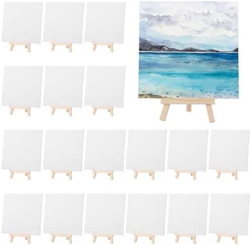 Motimind 36 Pcs 6 x 6 Mini Canvas and 8" Easel Set Bulk for Paint Party