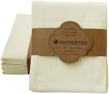 Flour Sack Towels | Tea Towel for Crafts | Kitchen Dish Cotton Blank Towel for Embroidery | Baking Bread Proofing Linen Cover | Thick Absorbent Quick Dry | 4 Pack 33"x38" Natural