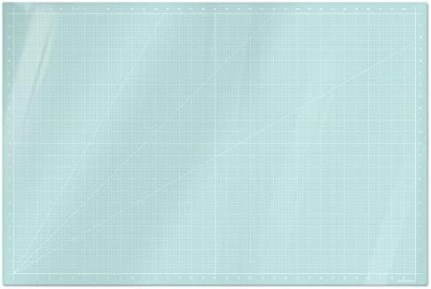 GLASSBOARD STUDIO Glass Craft Mat - Magnetic, Heat & Scratch Resistant, Stain-Proof for Crafting, Cutting, Painting, Mixed Media Artwork - Grid Lines, Non-Slip Rubber Feet (Aqua 24”W x 36”L)