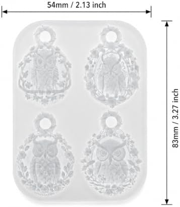 4-Cavity Floral Wreath Owl Pendant Resin Silicone Mold with Hanging Hole, Vintage Cameo Owl Epoxy Resin Casting Mould, DIY Necklace Charm Mold for Halloween Christmas Handmade Jewelry Craft (MT02)