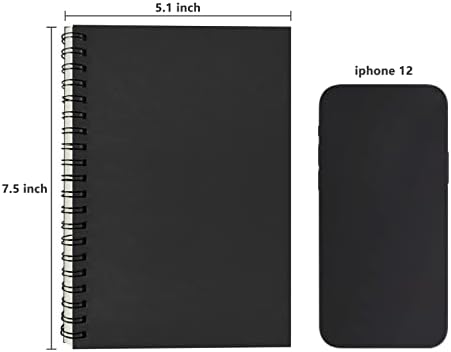 DSTELIN Blank Spiral Notebook, 6-Pack, Soft Cover, Sketch book, 100 Pages / 50 Sheets, 7.5 inch x 5.1 inch, 100GSM, (Black)