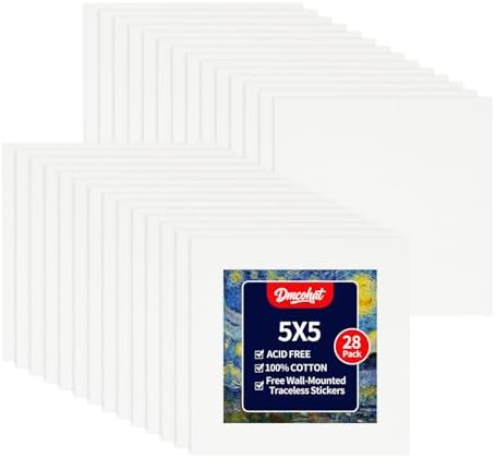 Canvas for Painting - 28 Pack 5x5 Painting Canvas Boards,Free Wall-Mounted Traceless Stickers,Durable Oil Painting Canvas,Suitable for painting supplies, acrylic, oil, watercolor, and tempera.