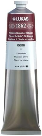 Lukas 1862 Professional German Oil Paint, TitaniumWhite 200 mL - w/Beeswax & Non-Yellowing Sunflower Oil, Short Drying Time, Smooth, Outstanding Lightfastness