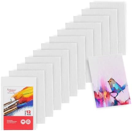 Artlicious Small Canvases for Painting - Pack of 12, 4 x 6 Inch Blank White Canvas Boards - 100% Cotton Art Panels Mini Canvas Bulk for Oil, Acrylic & Watercolor Small Canvas for Painting