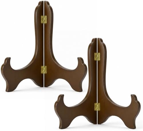 Tatuo 2 Packs Wooden Plate Stands for Display Easel Holders, 8 Inch, Brown