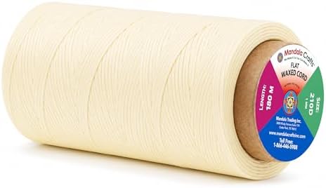 Mandala Crafts 210D 1mm Ivory Flat Waxed Thread for Leather Sewing