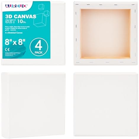 AUREUO 8x8 Inch Gallery Wrapped Canvas 1.5 Inch Depth 4 Pack