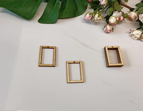 30PCS of Unfinished Wood Rectangle Frame Pendant,Hollow Square Blanks Shape,Wood Earring Hoops for Macrame Crafts DIY Earring (2'')