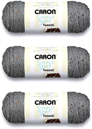 Caron Simply Soft Tweeds Yarn for Crocheting, Gray Heather, 3-Pack
