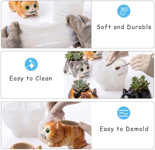 3D Cat Silicone Mold Animal Candle Holder Resin Mold for Succulent