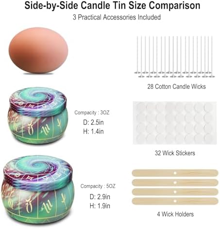 DIY Candle Making Kit for Kids & Adults - 28 Pack 3oz Metal Tins with Unique Mandala Patterns, Complete Supplies with Wicks, Wick Stickers & Holders - Perfect Family Craft Activity & Gift Set