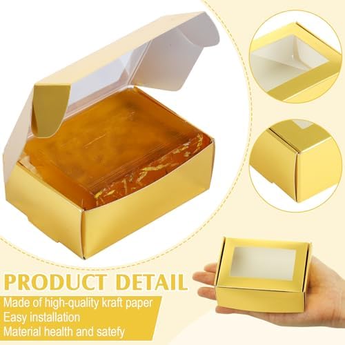 Zonon 30 Pcs Mini Kraft Soap Boxes with Window Homemade,Gold