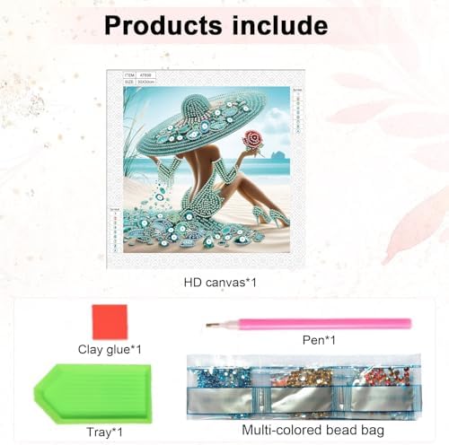 AiYuanzsh Special Shape Diamond Painting Kits for Adults, Beach Beauty 5D Crystal Rhinestone Diamond Art Painting Canvas, DIY Paint by Diamonds Unique Craft Kits, Relaxing Craft for Home Decoration