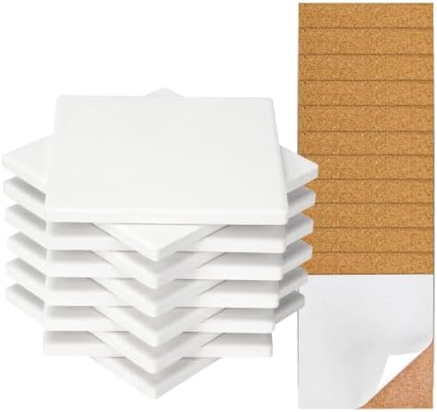 12 Pack 4 in Unglazed Ceramic Coasters with Corks Backing for Art Crafts | White Square Blank Ceramic Tiles for Acrylic Pouring, DIY Coasters, Painting Projects, Decoupage