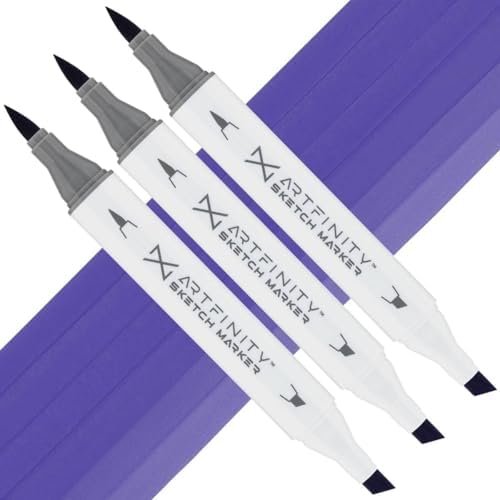 Artfinity Sketch Markers - Set of 3 - Deep Reddish Blue BV2-6, Vibrant, Professional, Dye-Based Alcohol Markers for Artists, Drawing, Travel, & More