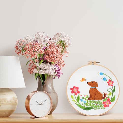 Louise Maelys Floral Dog Embroidery Kit for Beginners Handmade Gift