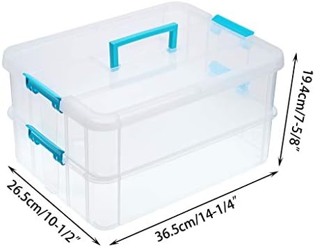 BTSKY 2 Layer Stack & Carry Box, Plastic Multipurpose Portable Storage Container Box Handled Organizer Storage Box for Organizing Stationery, Sewing, Art Craft, Jewelry and Beauty Supplies Blue