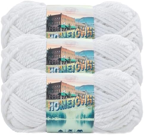 Lion Brand Yarn Hometown Yarn, Super-Bulky Yarn for Knitting, Crocheting, and Crafting, 3 Pack, New York White