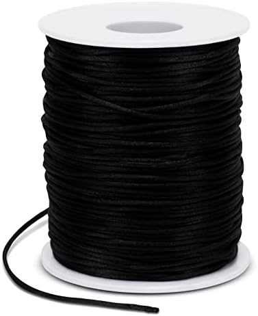 1.5mm Nylon Cord 328 Feet Satin Cord Nylon String for Bracelets, Bracelet Thread Bead String for Jewelry Making, Necklace, Chinese Knotting, Beading, DIY Crafts (Black)