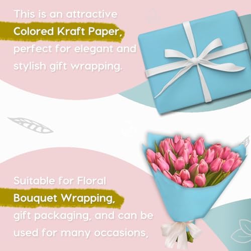 PerkHomy Light Blue Kraft Paper Roll 48" x 1,800" (150') for Gift Wrapping Bouquet Flower Art Painting Craft Writing Packaging Shipping 80GSM 55LB (Light Blue, 48" x 150')